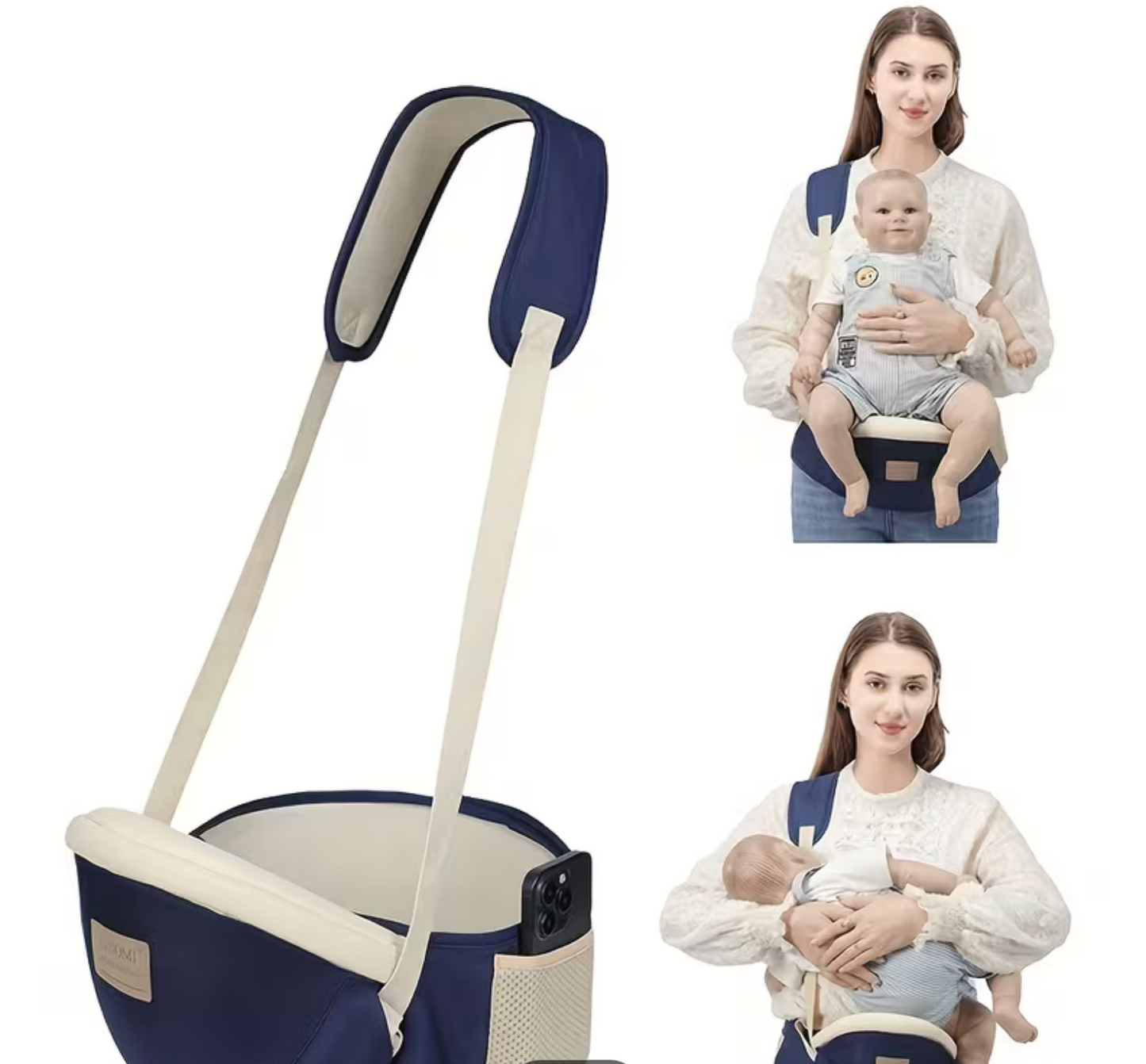 AWE™ Hip Seat Baby Carrier in navy blue and cream